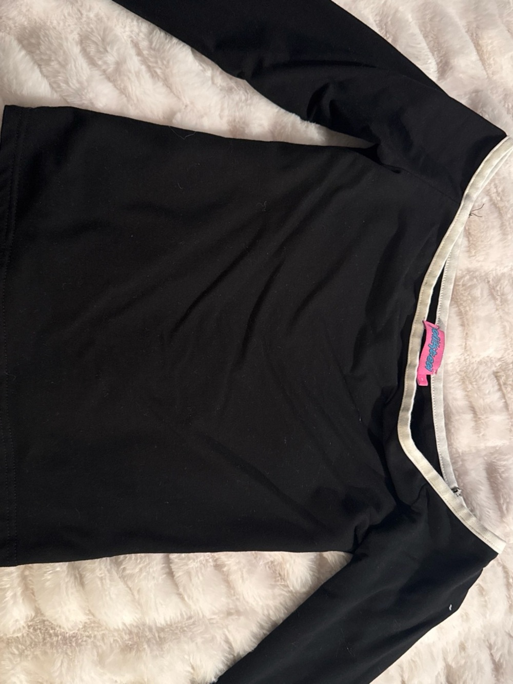 Edikted Black Long Sleeve Tee with Cream Trim - Picture 1 of 1